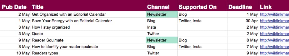 editorial calendar